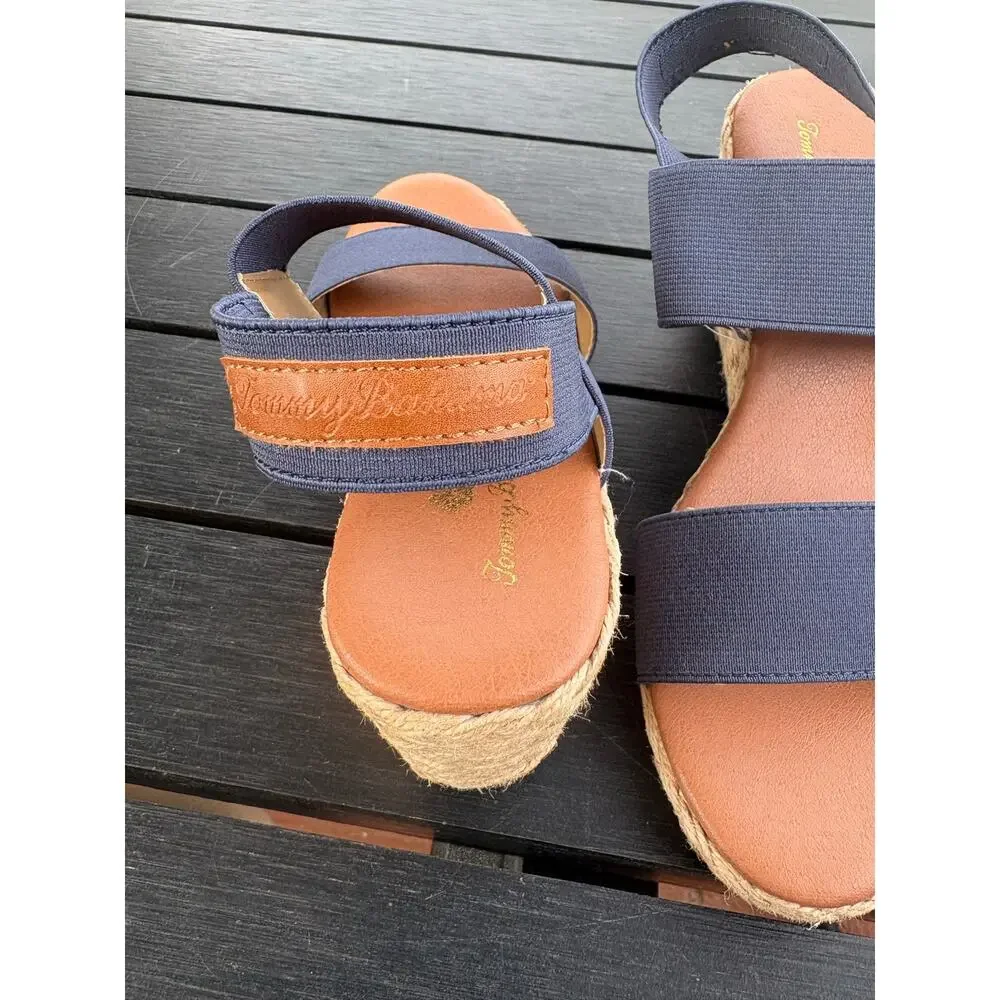 Tommy Bahama Navy Sakura Espadrille Wedge Sandals Size 7 Peep Toe Sling Back